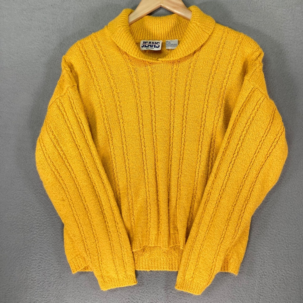 Vintage Yellow Acrylic Ribbed Mock Neck Sweater Size L Midwestern Jeans Co.